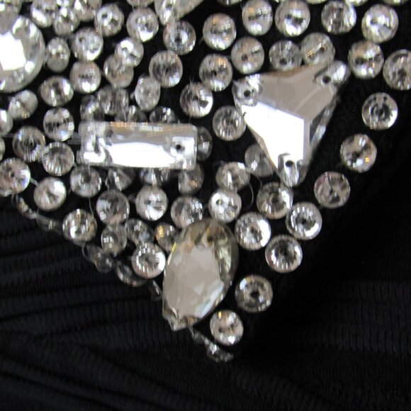 EUC $595 Jovani Black Textured Long Slv fitted sheath Midi Dress beaded cuff 4 - Picture 9 of 14